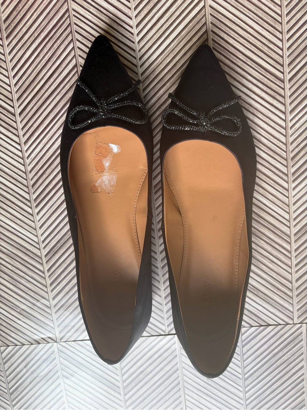 J Crew Black Pointed Toe Women's Flats with Bow Accent